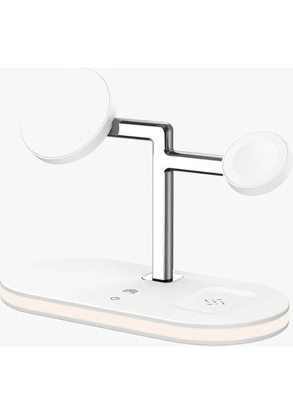 1 Arada 15W Kablosuz Hızlı Şarj Standı Gece Aydınlatmalı iPhone ile Uyumlu-Watch ile Uyumlu-Airpods ile Uyumlu (Yeni Beyaz Hızlı Şarj)