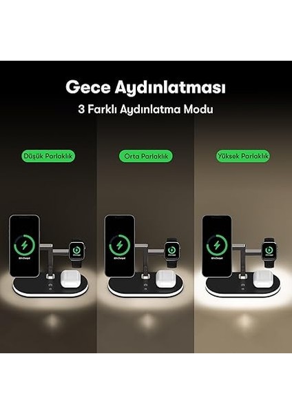 1 Arada 15W Kablosuz Hızlı Şarj Standı Gece Aydınlatmalı iPhone ile Uyumlu-Watch ile Uyumlu-Airpods ile Uyumlu (Yeni Beyaz Hızlı Şarj) fırsatları