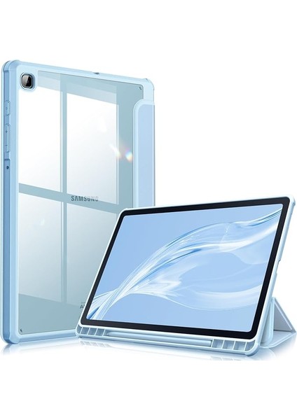Samsung Galaxy Tab S6 Lite 10.4 2022/2020 SM-P610/P613/P615/P619 Için Hibrit Kılıf - Şeffaf Sert Kapaklı Koruyucu Kılıf ve Kalem Tutuculu Darbeye Dayanıklı Kapak, Gök Mavisi