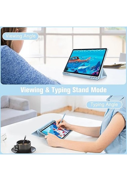 Samsung Galaxy Tab S6 Lite 10.4 2022/2020 SM-P610/P613/P615/P619 Için Hibrit Kılıf - Şeffaf Sert Kapaklı Koruyucu Kılıf ve Kalem Tutuculu Darbeye Dayanıklı Kapak, Gök Mavisi fırsatları