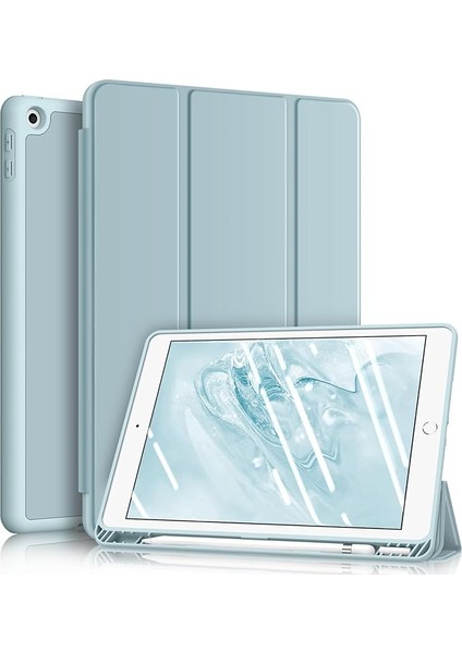 iPad 9. Nesil 2021/8 Için Kılıf. Gen 2020/7. Nesil 2019 10,2 Inç - Süper Hafif Yumuşak Tpu Arka Kapak Koruyucu Kılıf Entegre Kalem Tutuculu, Otomatik Uyku / Uyanma, Buz Mavisi