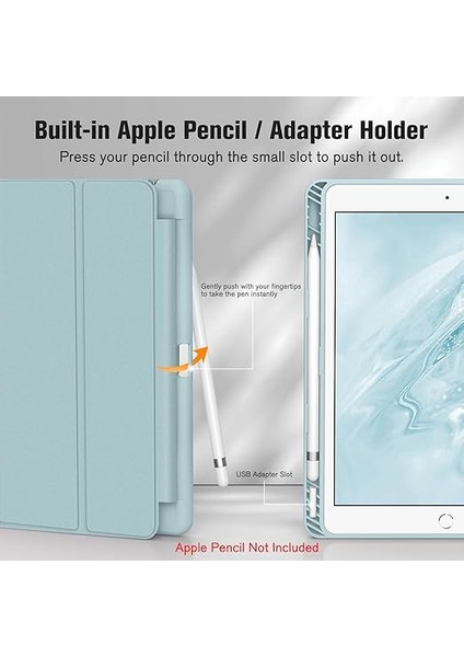 iPad 9. Nesil 2021/8 Için Kılıf. Gen 2020/7. Nesil 2019 10,2 Inç - Süper Hafif Yumuşak Tpu Arka Kapak Koruyucu Kılıf Entegre Kalem Tutuculu, Otomatik Uyku / Uyanma, Buz Mavisi indirimleri