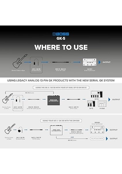Boss Elektro Gitar Sensörü | Yeni Nesil Boss Gitar Sentezleyicileri Için | Serial Gk Arayüzü ile Uyumlu, Dijital Sinyalin Kararlı indirimleri