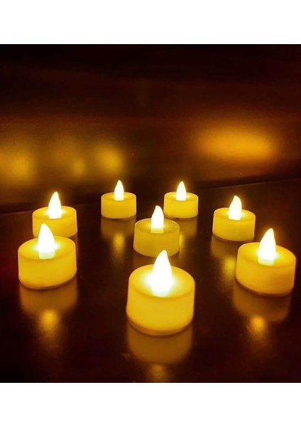 Adet LED Mum Tealight Sarı Işık Pilli (Piller Dahil)