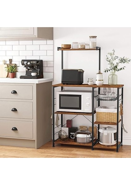 Fırıncı Raflı Raf, Tel Sepetli Mikrodalga Standı, 6 S-Kanca, Mutfak Rafı, Baharatlar, Tencereler ve Tavalar Için Yardımcı Depolama Alanı, Rustik Kahverengi KKS35X indirimleri