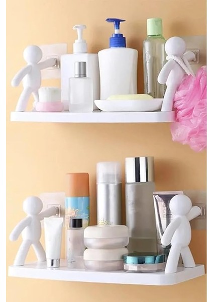 2'li Banyo Mutfak Organizer, Şampuan Kozmetik Baharat Kavanozu Düzenleyici, Yapışkanlı Raf Çöp Adam