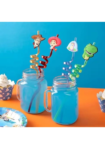 Pipeti 4 Adet Şekilli-Uzun Kıvrımlı ve Figürlü Renkli Plastik Pipet Seti 26 cm Rahat Kullanım