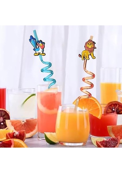 Pipeti 4 Adet Şekilli-Uzun Kıvrımlı ve Figürlü Renkli Plastik Pipet Seti 26 cm Rahat Kullanım fırsatları