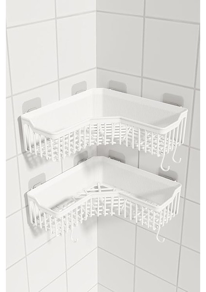 Home Banyor Köşe Yapışkanlı Banyo Rafı, 2'li Banyo Düzenleyici, Duvar Duş Rafı Bany Organizer Şampuanlık modelleri