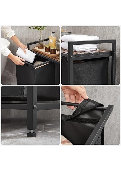 2 Bölmeli Çamaşır Sepeti, Raflı Çamaşır Sepeti, Çamaşır Kutusu, Çıkarılabilir Oxford Kumaş, Metal Çerçeve, Kahverengi/siyah indirimleri