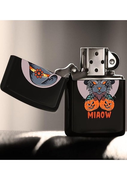 Gift Happy Halloween Tasarımlı Renkli Baskılı Siyah Benzinli Metal Çakmak modelleri