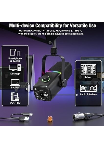 Profesyonel Stüdyo Mikrofon Kayıt Condenser Masaüstü Canlı Yayın Mikrofonu Pc USB C, Oyun, Podcast, Kayıt, Yayın, Asmr Sessiz/eko, Telefon Adaptörü, Mac, Winows ile Uyumlu Kd8 - Siyah fiyatları