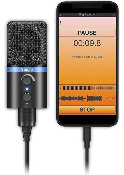Multimedia Irig Mic Studio - Black Ultra Portatif Büyük Diyafram Condanser Mikrofon (Ios, Android, Mac & Pc)