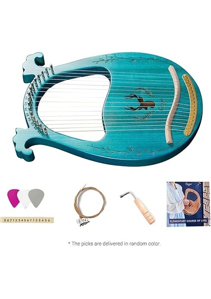 C Tuşu 16-String Ahşap Lir Arp Rezonans Kutusu Akort Anahtarı ile Yaylı Enstrüman 3 Adet Seçtikleri Sticker Ekstra Dizeler Seti modelleri