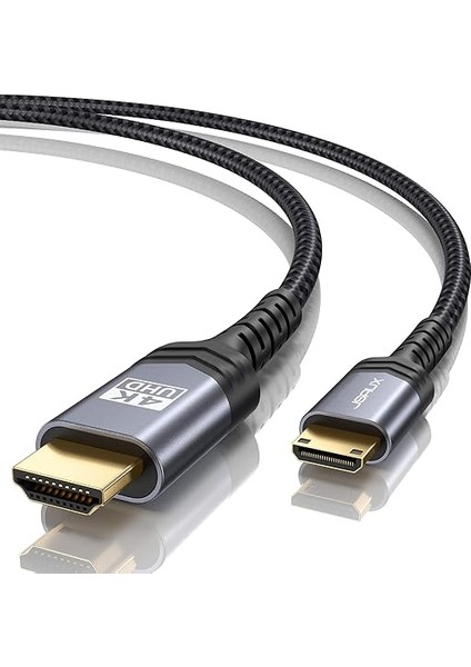 Mini HDMI - HDMI Kablosu 2m [4k @ 60Hz, 18GBPS] Mini HDMI - HDMI Naylon Örgü Kablo Desteği 4k, 1080P, 2k @ 120Hz, 3d, Hdr, Arc, Çift Yönlü Kamera, Laptop, Tv, Monitör, Projektör Gri..
