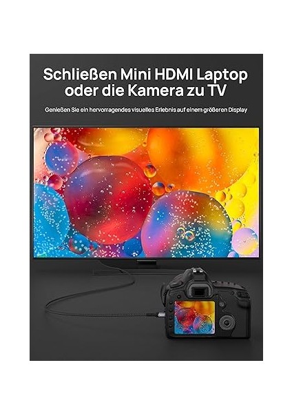 Mini HDMI - HDMI Kablosu 2m [4k @ 60Hz, 18GBPS] Mini HDMI - HDMI Naylon Örgü Kablo Desteği 4k, 1080P, 2k @ 120Hz, 3d, Hdr, Arc, Çift Yönlü Kamera, Laptop, Tv, Monitör, Projektör Gri.. fiyatları