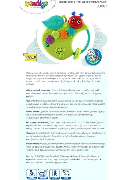 Eğlenceli Elma Tırtılı - Işıklı Müzikli Diş Kaşıyıcı ve Çıngırak fırsatları