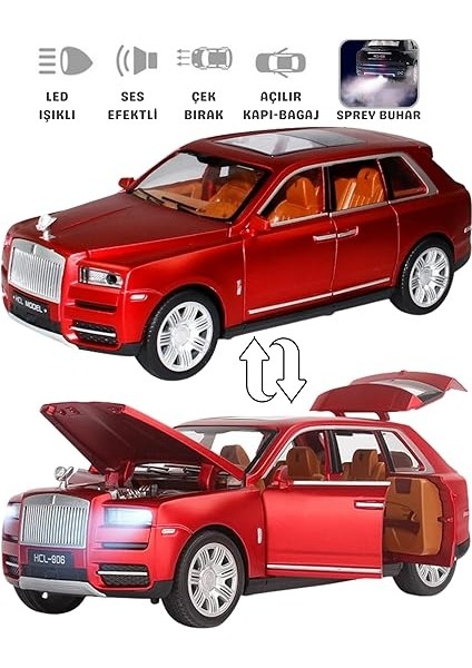 Metal Buhar Atan LED Işıklı Ses Efektli 1:22 Ölçek Rolls Royce Model Jip Araba Diecast Koleksiyonluk Hediyelik Çık Bırak (Kırmızı) fiyatları