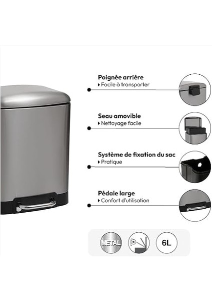 Five Simply Smart Ariane Paslanmaz Çelik 6 Litre, Çöp Kovası indirimleri