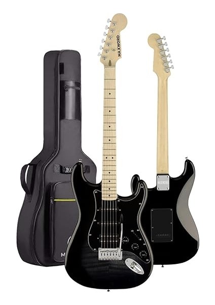 MAP-45BK-30AMP 30W Bt Amfili Siyah Elektro Gitar Seti Hss Manyetik Maple Klavye Strat Kasa modelleri