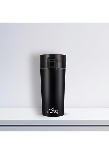 Morning 380 ml Paslanmaz Çelik Termos Mug, Tuş Kilitli, Sızdırmaz, Çift Katmanlı, Siyah BA21522 fiyatları