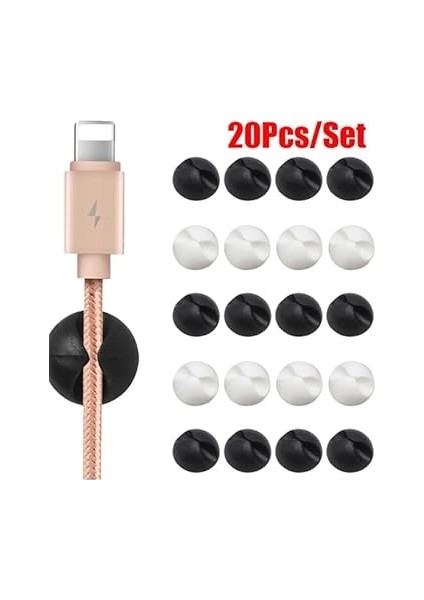 20’li Kablo Sabitleme Klipsi Seti | Siyah & Beyaz Kablo Düzenleyici | Masa Üstü, Ofis, Ev ve Tv Kablo Yönetimi Için Yapışkanlı Klipsler fiyatları