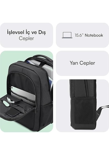 MCC-505 Bg Move 15.6 Inç Laptop Sırt Çantası, Mackbook Sırt Çantası, Bilgisayar ve Notebook Çantası, Kadın Erkek Bilgisayar Iş Çantası, Üniversite Okul Çantası, Siyah-Gri fırsatları