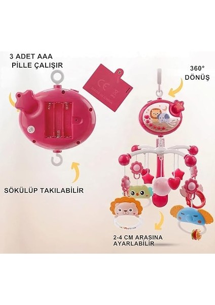 Pilli Işıklı Müzikli Projektörlü Kumandalı Sabitlemeli Dönence Çıngıraklı Dişlikli Bebek Yatıştırıcı Zaman Ayarlı (Kırmızı) indirimleri