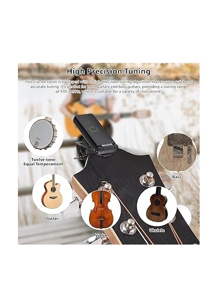 Basstuner Klipsli Gitar Akortçusu, Gitar, Bas, Keman, Ukulele Için Taşınabilir Tuner, Parlak Renkli Ekran, 180 Derece Dönen Yerçekimi Algılama Sistemi, Enerji Tasarruflu modelleri
