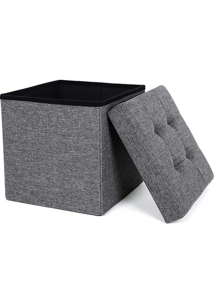 Saklama Alanlı Tabure, Kapaklı Küp, Oturma Sandığı, Saklama Kutusu, Katlanabilir, Maksimum Statik Taşıma Kapasitesi 300 Kg, 40 L, 38 x 38 x 38 cm Suni Keten, Koyu Gri SPF27Z