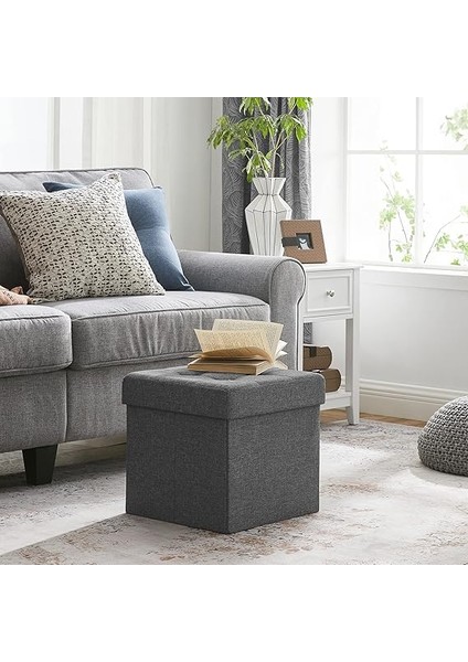 Saklama Alanlı Tabure, Kapaklı Küp, Oturma Sandığı, Saklama Kutusu, Katlanabilir, Maksimum Statik Taşıma Kapasitesi 300 Kg, 40 L, 38 x 38 x 38 cm Suni Keten, Koyu Gri SPF27Z fiyatları