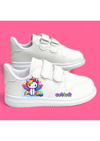 Rengarenk Tatlı Kedicik Baskılı Kız Çocuk Spor Ayakkabı Sneaker