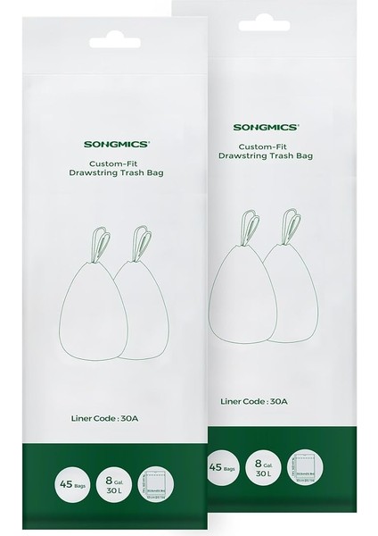 Ipli Çöp Torbaları, Özel Kesim, 60L Çift Çöp Kovaları Için 30L Çöp Torbaları, Astar Kodu 30A, 2 Rulo, 90 Parça, Sağlam, Su Geçirmez, Mutfak Için, Beyaz KRB30A02