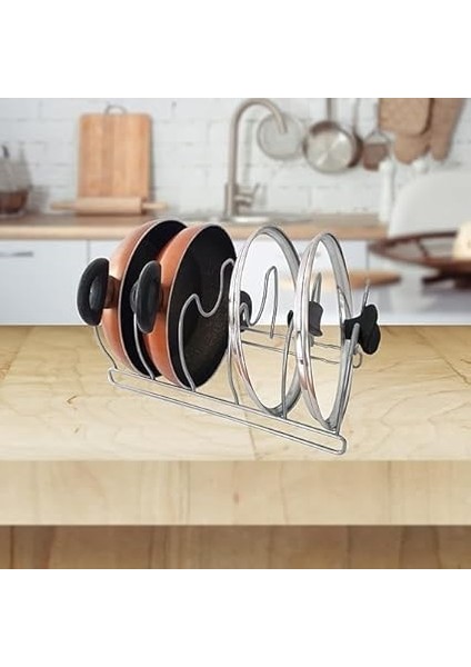 Tava ve Tencere Kapağı Düzenleyici Mutfak Dolap ve Çekmece Organizeri 5 Bölmeli Mat Metal fırsatları