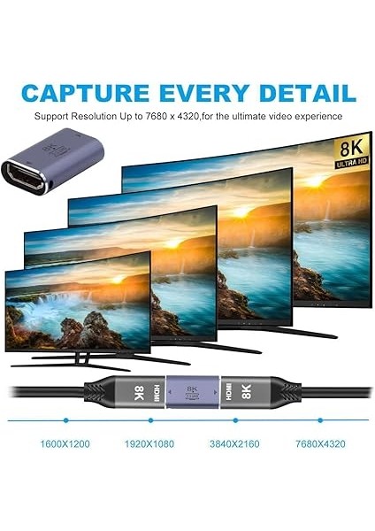 Yc° 8k Kablo HDMI Dişi HDMI 2.1 Dişi UHD Uzatma Altın Dönüştürücü Adaptör Desteği 8k 60hz Hdtv modelleri