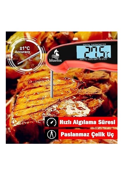 Dijital Hızlı Okunan Mutfak Termometresi - Mıknatıslı, Katlanabilir, Arkadan Aydınlatmalı LCD Ekran, 240° Dönebilen Prob, -50°C~300°C Aralığı fırsatları