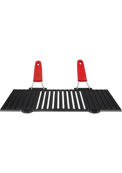 Metal Döküm Mangal Izgarası, Çift Silikon Kulplu, 40 x 25 x 0.7 cm