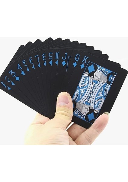 Iskambil Kağıdı Destesi Oyun Kartları Su Geçirmez Pvc Parlak Siyah Deste 8,7cm x 5,7cm 54'lü (Mavi) modelleri