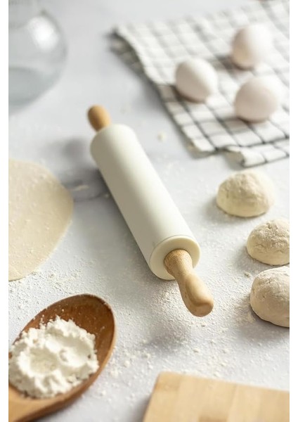 Home Ahşap Saplı Silikon Merdane,dönerli Merdane,hamur Merdanesi,pizza ve Börek Hamuru Açmak Için Merdane modelleri