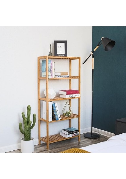 Banyo Rafı 5 Katlı Bambu Dik Raf 9 Seviyede Yüksekliği Ayarlanabilir Çok Fonksiyonlu, Oturma Odası, Koridor, Mutfak Için Uygun 60X26X130 cm Doğal Renk BCB35Y fiyatları