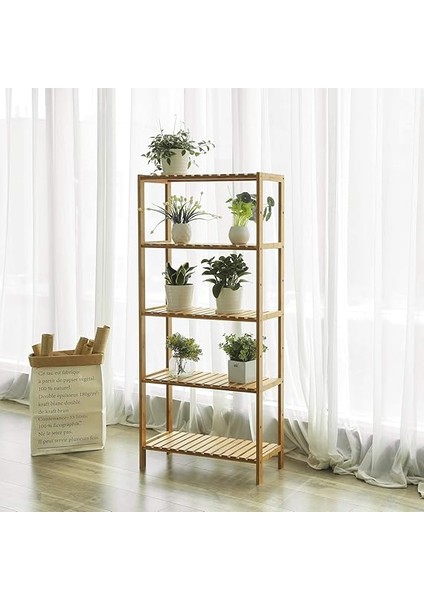 Banyo Rafı 5 Katlı Bambu Dik Raf 9 Seviyede Yüksekliği Ayarlanabilir Çok Fonksiyonlu, Oturma Odası, Koridor, Mutfak Için Uygun 60X26X130 cm Doğal Renk BCB35Y indirimleri