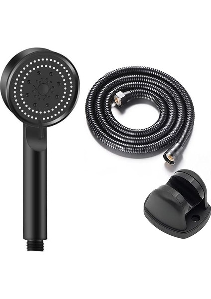 Glee Turbo 5 Fonksiyonlu Mafsallı Duş Seti - Örgülü Hortum ve Askılık (Siyah)