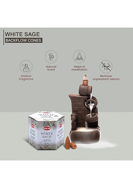 Tütsü Geri Akış Şelale Beyaz Adaçayı Kokulu 40 Konik Tütsü - White Sage Backflow Incense Cones indirimleri