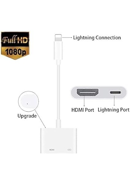 Lightning Dijital Av Adaptörü HDMI Kablosu Senkronizasyon iphone ipad Uyumlu Tv Projektör modelleri