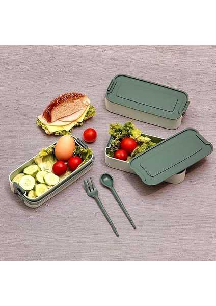 3 Katlı Beslenme Kutusu Yemek Taşıma Kabı Kaşık - Çatallı Sefer Tası Beslenme Seti G-770 (Yeşil)