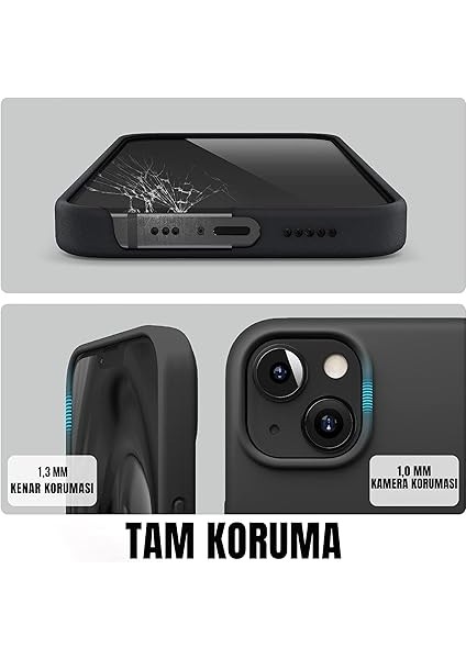 iPhone Serisi Iphone Lansman Kılıf Ince Sıvı Silikon 3 Katmanlı Tam Kaplamalı Yumuşak Jel Kauçuk Telefon Kılıfı (Siyah, iPhone 13/14) indirimleri