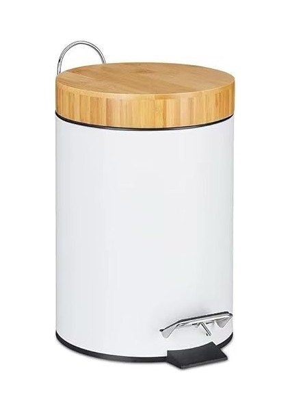 Home Bambu Kapaklı Metal Çöp Kovası – Hidrolik Sistemli Yavaş Kapanma Özellikli, Pedallı, Banyo ve Mutfak Için Şık ve Fonksiyonel Tasarım (Beyaz, 3 Litre)