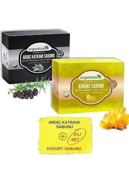 2'li Set Doğal Ardıç Katranı Sabunu ve Kükürt Sabunu Kaşıntı Karşıtı Sabun Seti