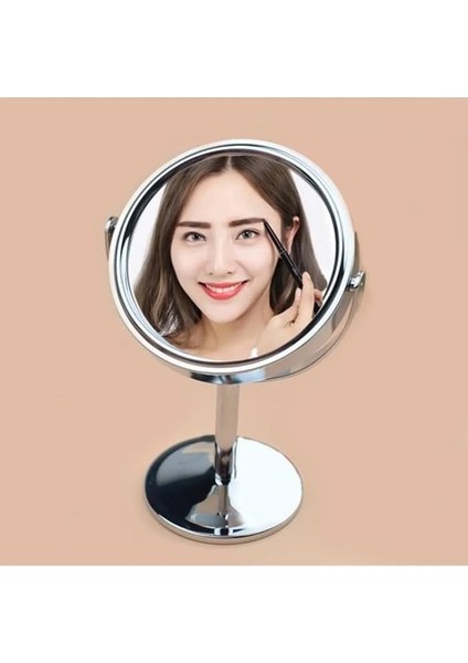 Home Mini Masa Üstü Makyaj Aynası, 360 Derece Dönebilen, Çift Taraflı, Krom Kaplama, Kompakt ve Şık Tasarım (Yuvarlak) modelleri