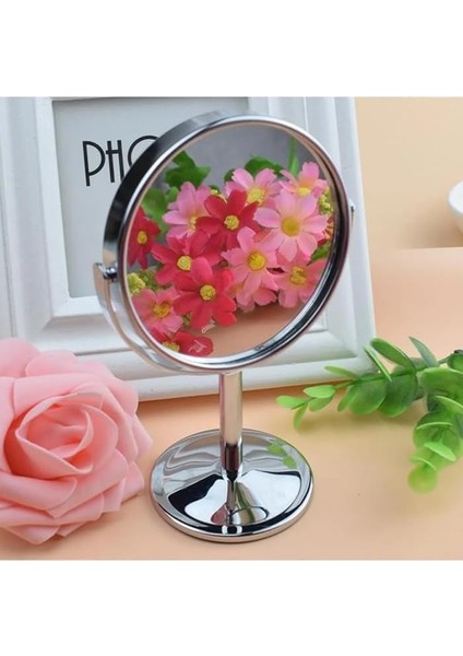 Home Mini Masa Üstü Makyaj Aynası, 360 Derece Dönebilen, Çift Taraflı, Krom Kaplama, Kompakt ve Şık Tasarım (Yuvarlak) fırsatları